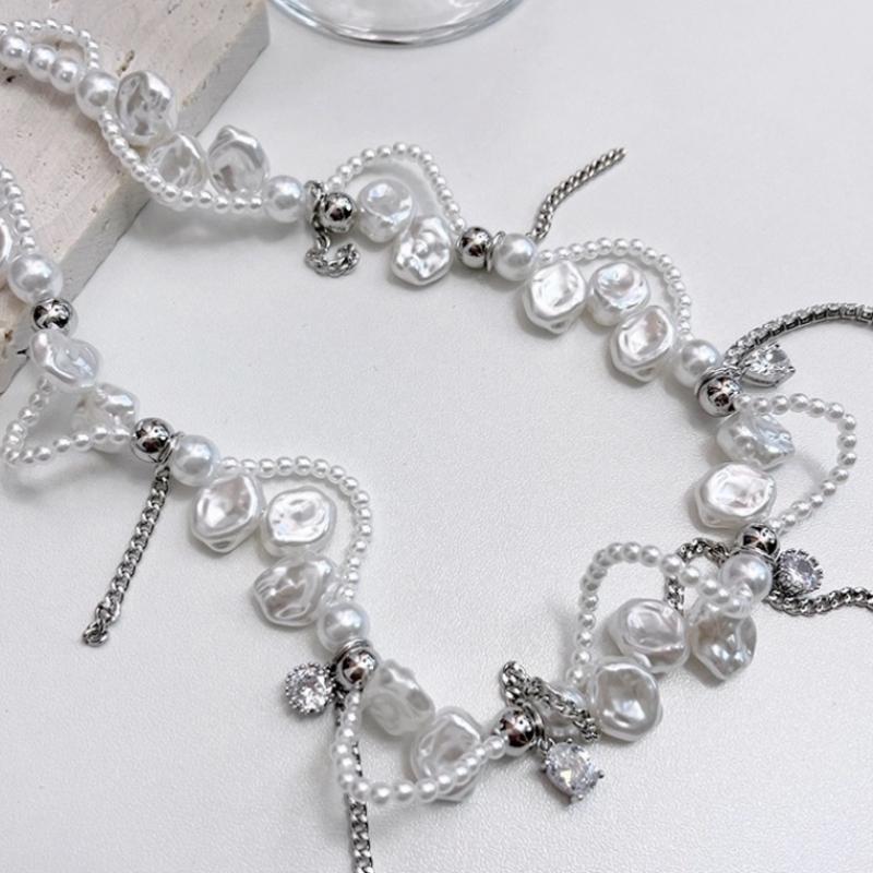 1 PZ Collana Irregolare Imitazione Perla Choker Avvolgente Donna Dolci Perline Catena Collo Strass Lusso Leggero Gioielli da Festa di Alta Gamma