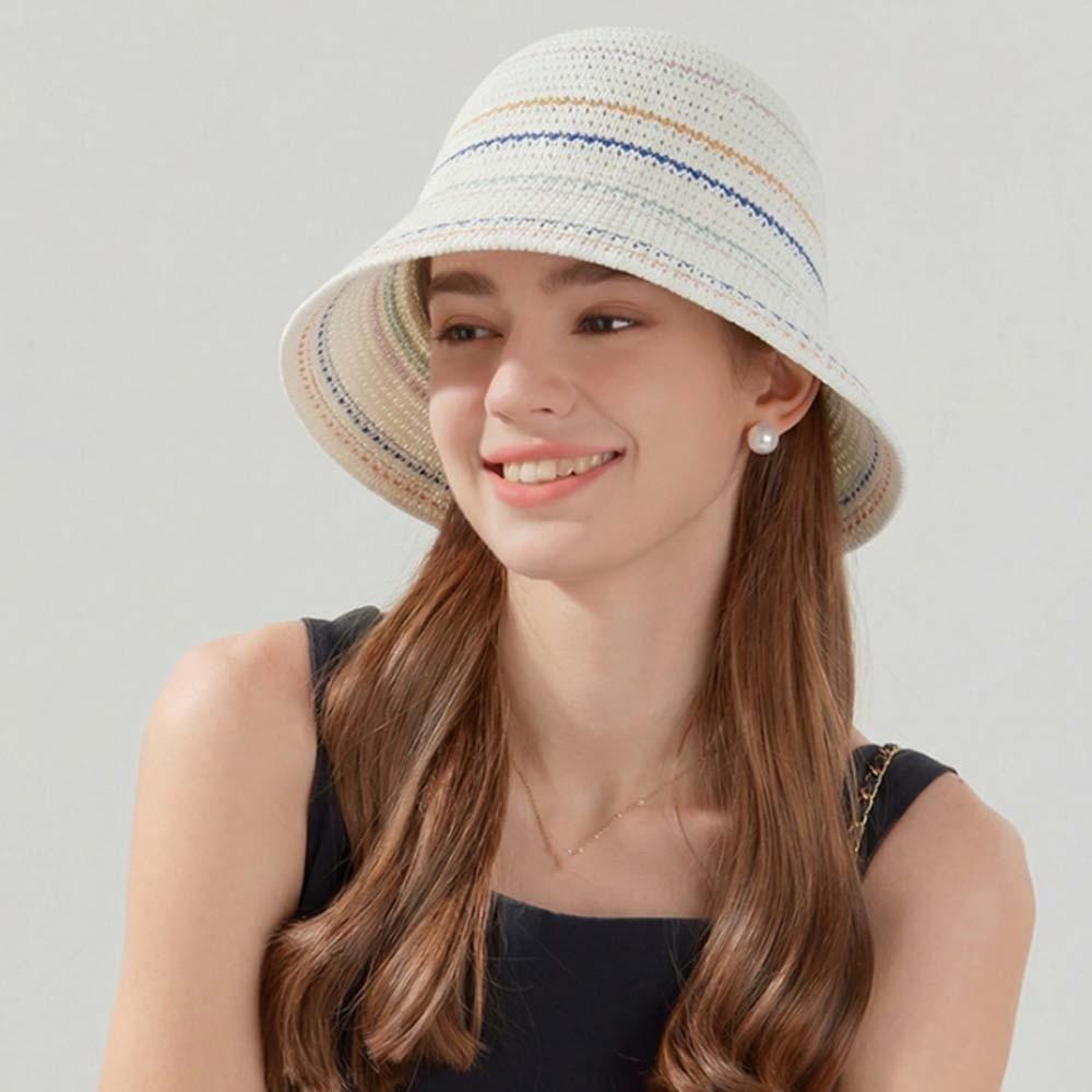 Breathable Knitted Bucket Hat Temperament Colorful Striped Fisherman Hat Vacation
