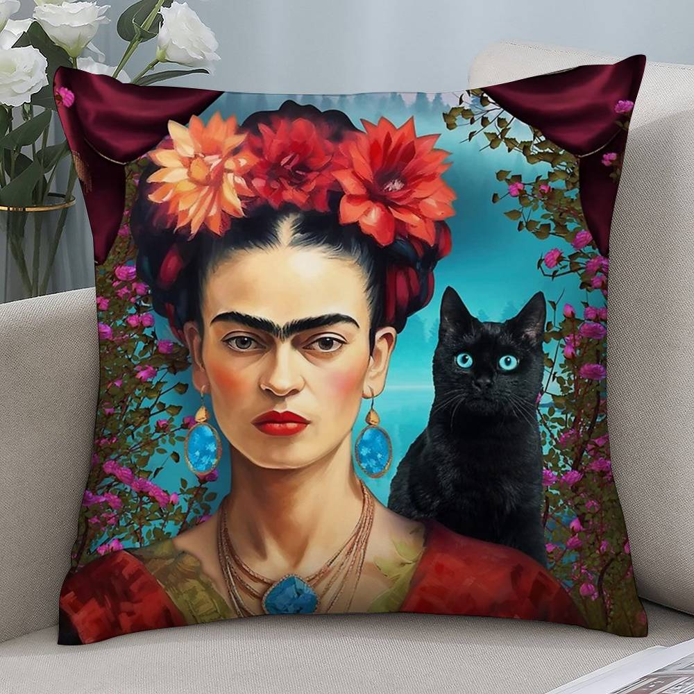 F-Frida K-Kahlo Art Pillow Case Short Plush Double-sided Print Square Throw Pillow Covers Sofa Home Cushion Decor