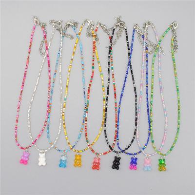 Neuer Bohemia Koreanischer Liebhaber Bunter Gummibärchen Anhänger Choker Harz Mehrfarbig Reis Perlen Halskette für Damen Mädchen Geschenke