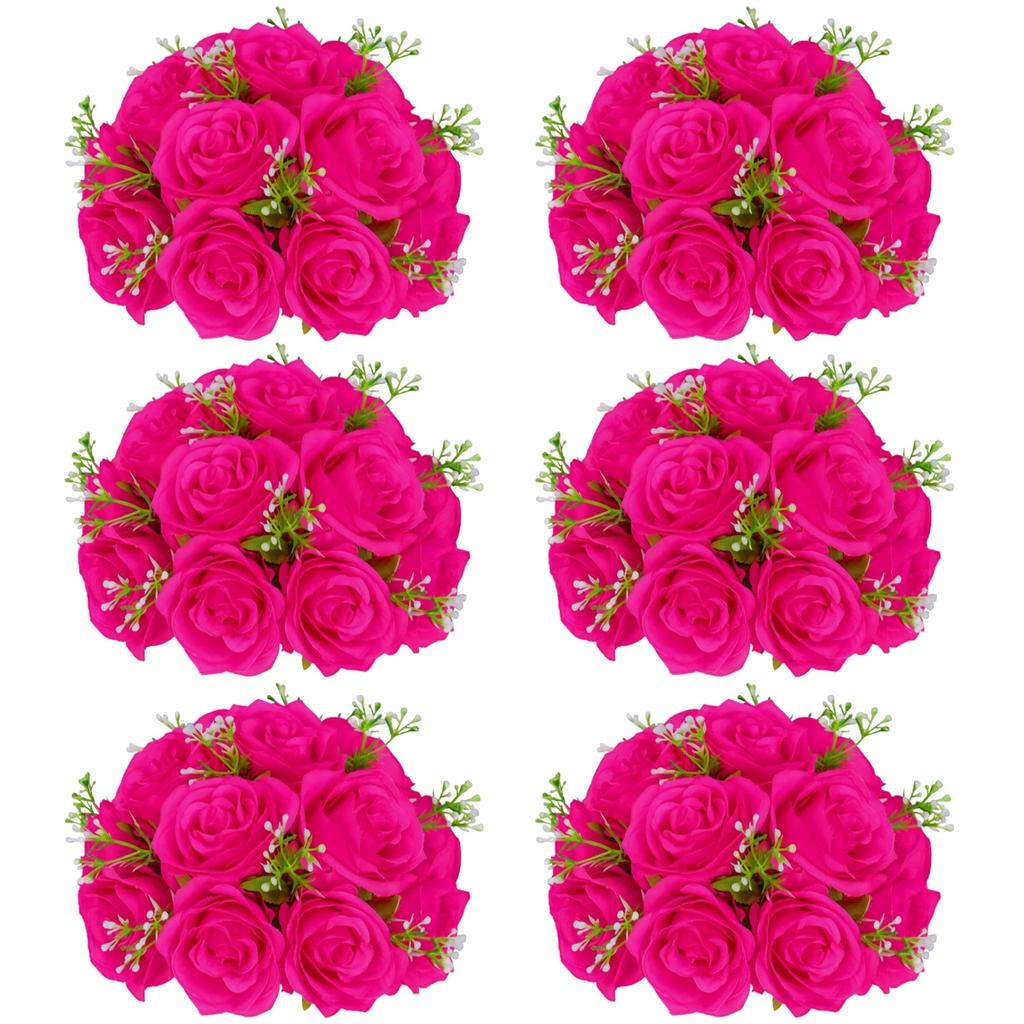 6Pcs Artificial Flowers Centerpiece Table Decorations Rose Ball for Weddding Floral Arrangements Bouquet for Party Home Decor