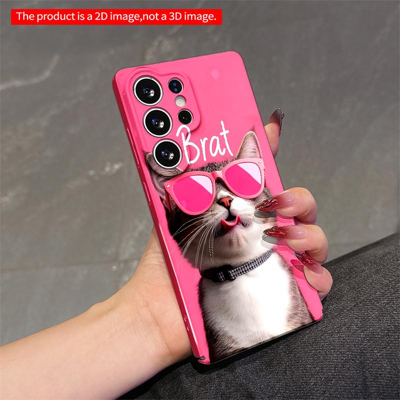 2DFlat Samsung phone case Pink Sunglasses Cat Brat Phone Case Applicable to Galaxy S22 S23 S24 S25ULTRA S26 A12 A13 A14 A15 A16