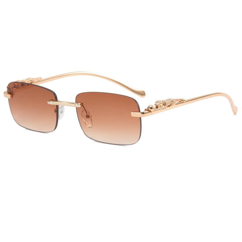 Randlose Leopard Transparente Sonnenbrille Damen Trend Quadratische Sonnenbrille Verziert Street Brille