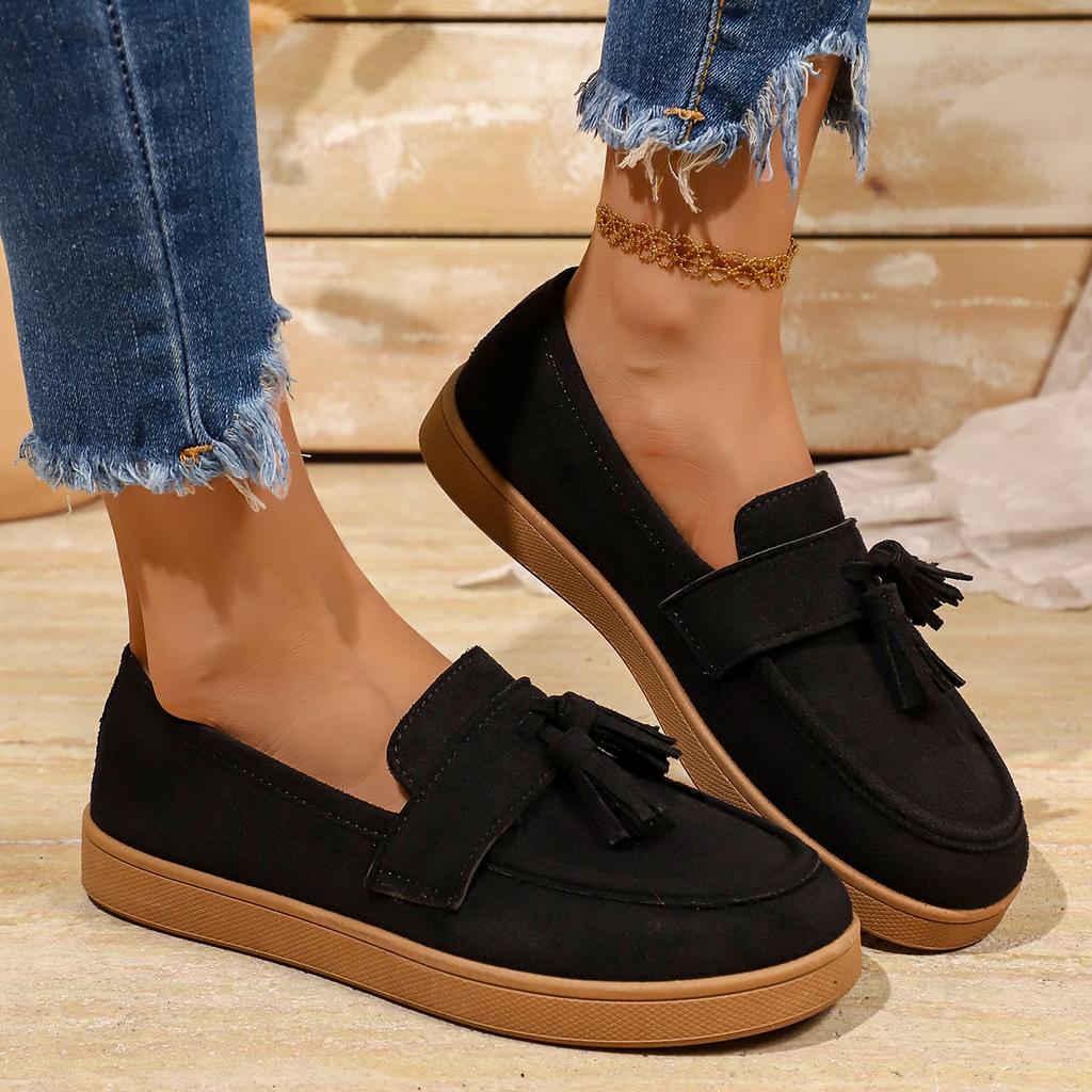 Women's Tassel Slip On Loafers Fashion Comfort Outdoor Flats Casual Shoes Daily Walking Shoes British Style Suede Sneakers