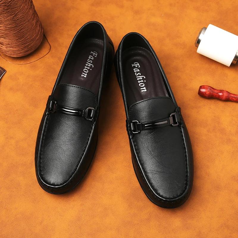 Fashion Summer Luxury Brand Loafers Genuine Leather Mens Shoes Slip On Flats Casual Shoes Man Moccasins Soft Sole Men Wedding Footwear