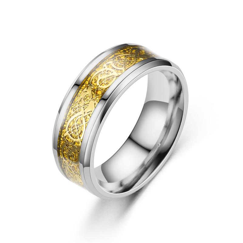 European & American Style Men's Titanium Stainless Steel Dragon Ring with Diamond Pattern