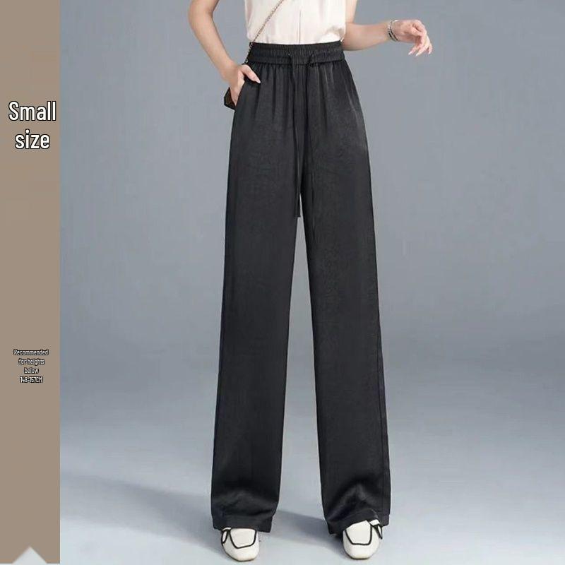 Women's Small Silky Wide-Leg Pants, Summer Eight-Point Length, Thin & Draped Texture