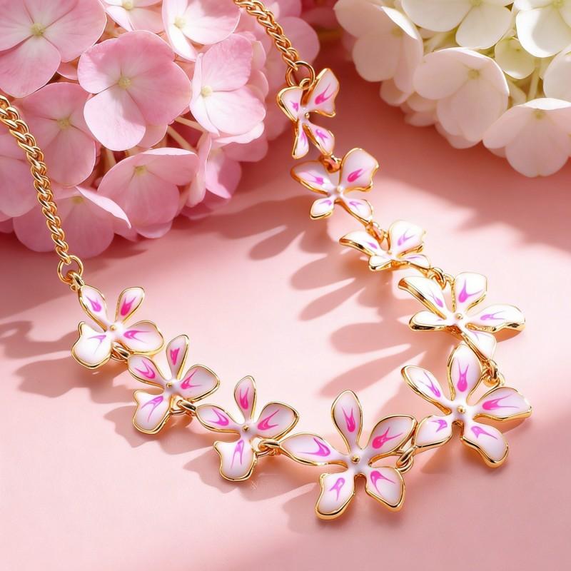 Aesthetic Texture Enamel Flower Shaped Necklaces for Women Fashion Elegant Vacation Style Drop Oil Petal Bracelet Jewelry Gift