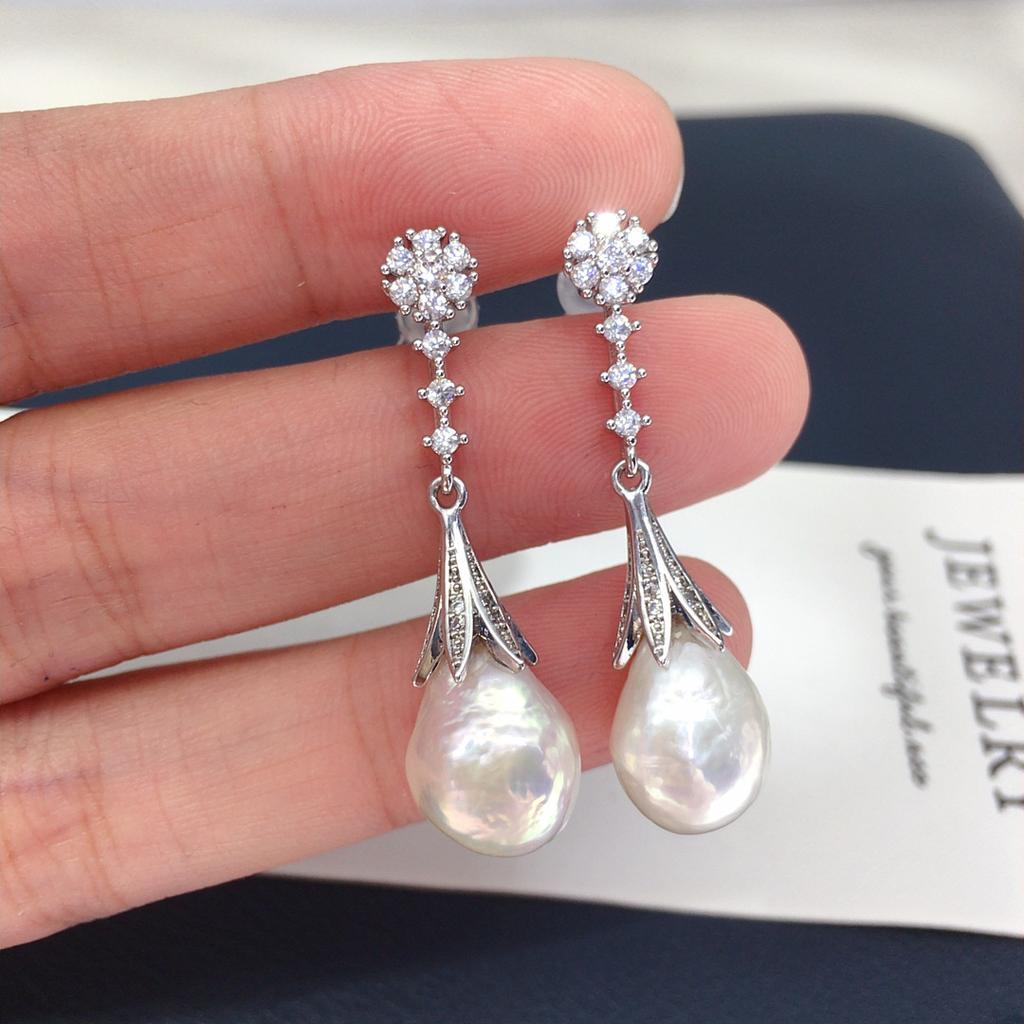 Natural Freshwater Pearl Drop Earrings,Real Pearl Elegant Earrings Gold Plated White Pearl Earrings Fine Jewelry Birthday Gifts