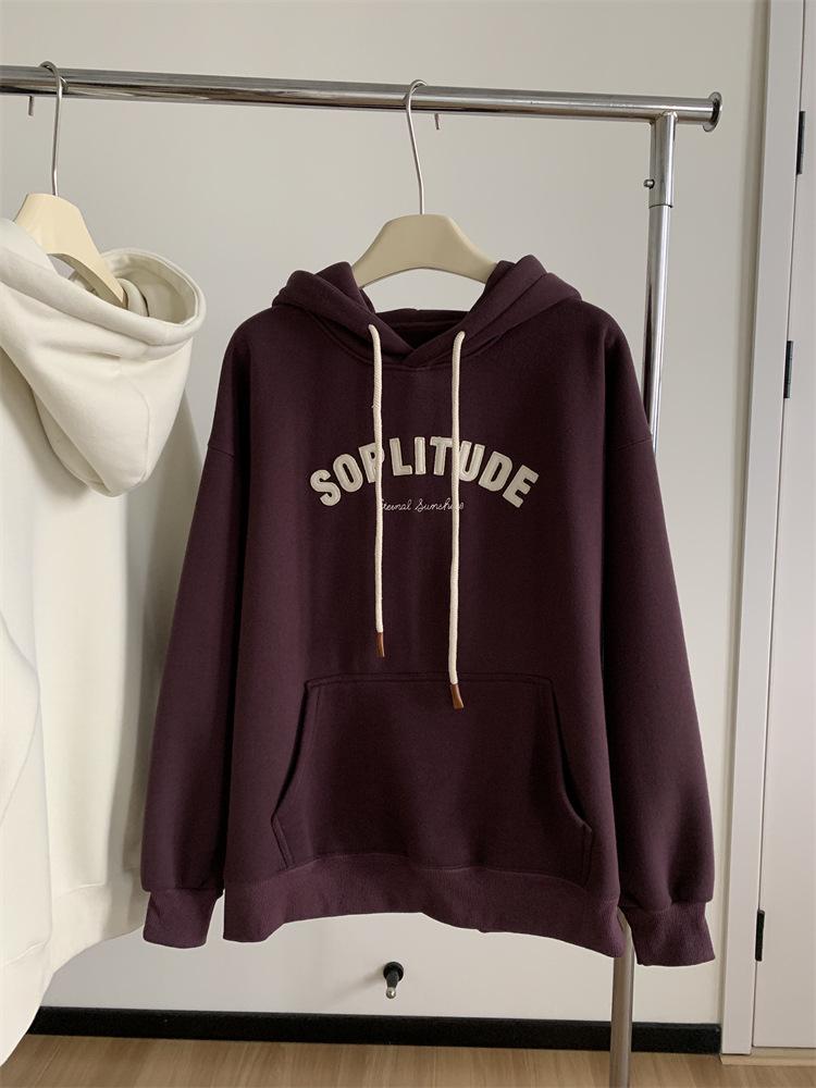Women's Oversized Retro Letter Applique Hooded Sweatshirt for Spring and Autumn 2025