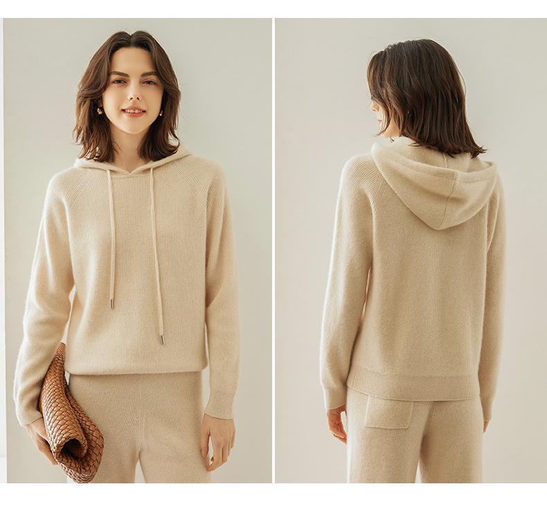 New Women's Cashmere Hoodie & Knitted Wide-Leg Pants Fashion Suit for Autumn/Winter