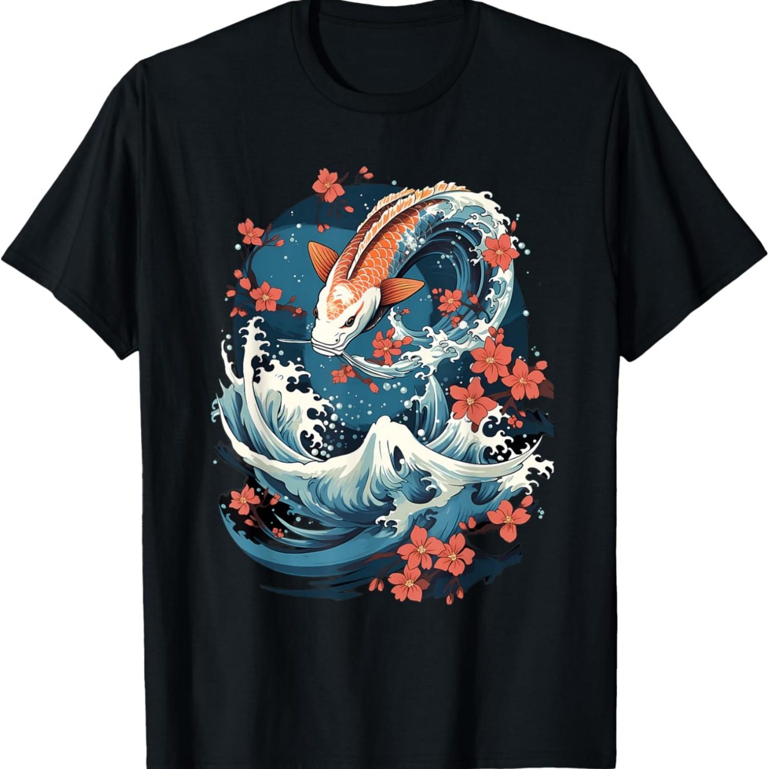 

Koi Carp Ying Yang Nishikigoi Fish Cherry Blossom T-Shirt(19) S чёрный