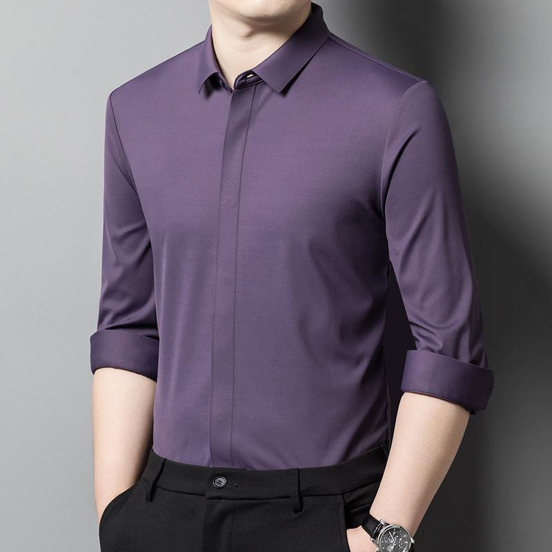 Long Sleeve Men Shirt Solid Color Business Casual Gentleman Shirts