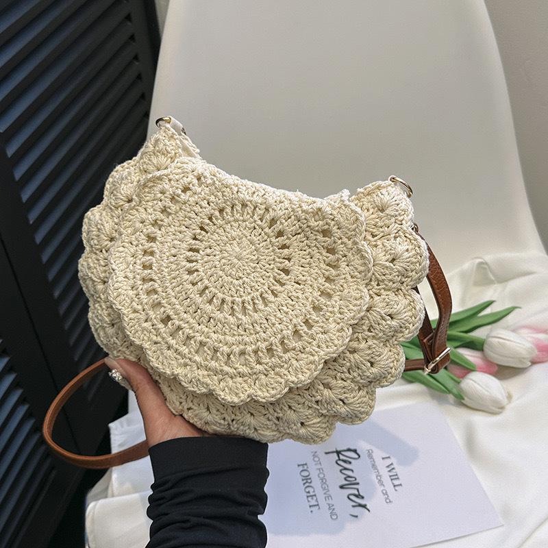 Lace Knit Cotton Crossbody Bag - Hollow Out Straw Shoulder Bag for Beach & Everyday Use