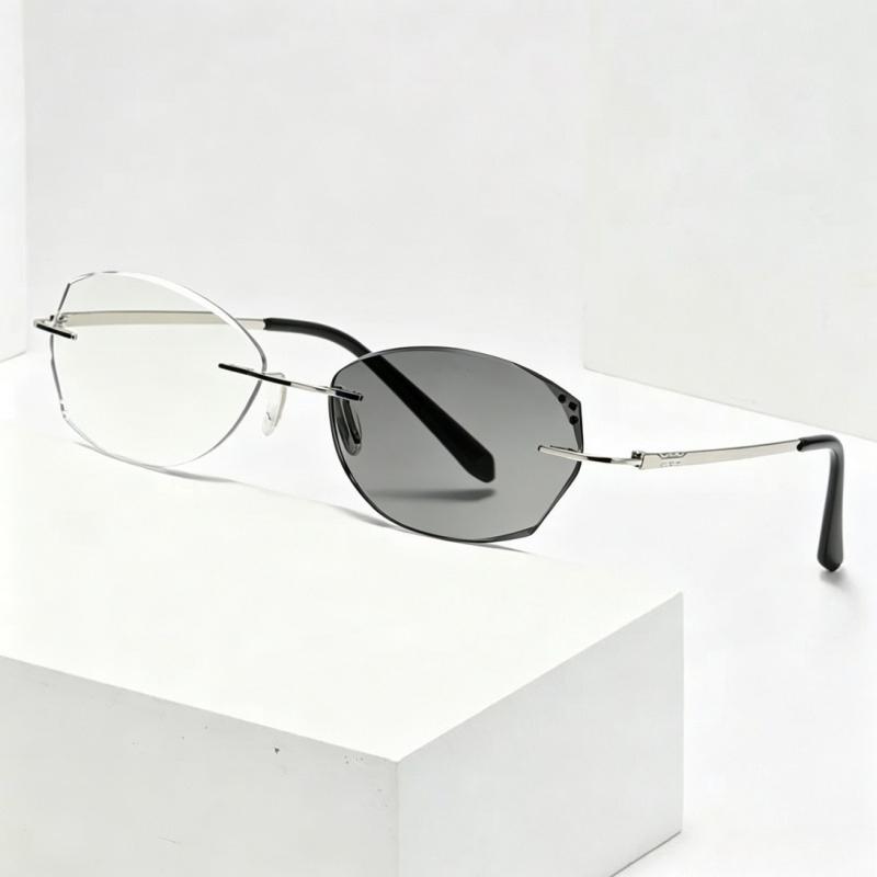 Ultra-Lightweight Frameless Photochromic Presbyopia Glasses Business-Style Small Frame Color-Changing Lenses Women ReaderEyewear