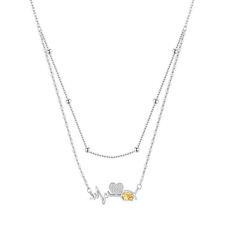 Wind natural crystal stone temperament sense crystal heart beating collarbone chain s925 sterling silver heartbeat necklace women's fashion gift