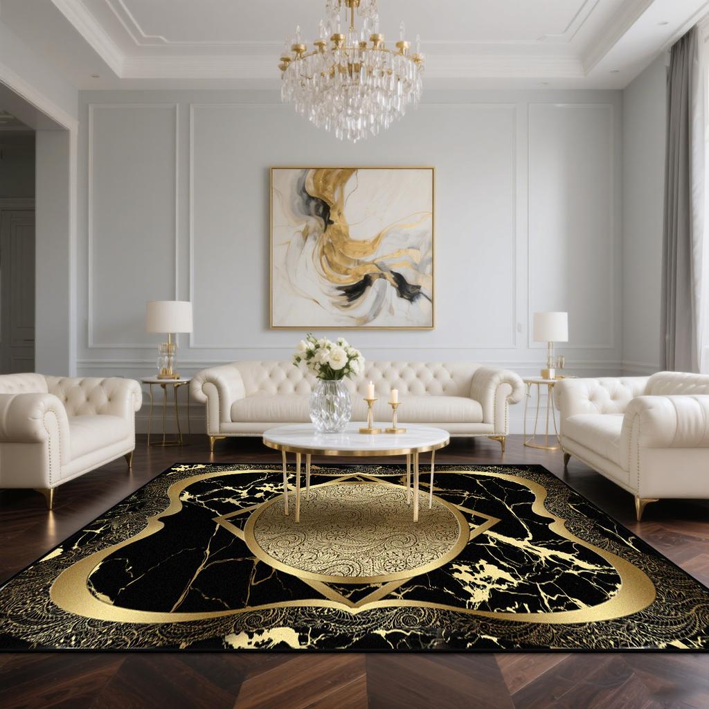 Luxusteppich Wohnzimmer Goldene Dekoration Heimteppiche Große Größe Sofa Bereich Teppich Waschbar Hotelhalle Weiche Rutschfeste Bodenmatte