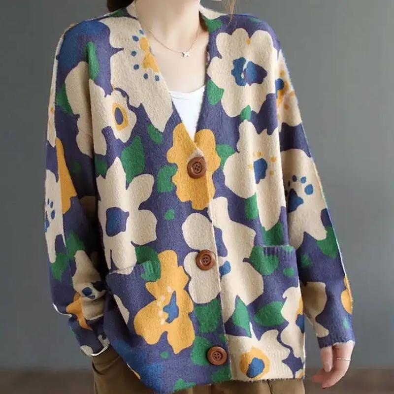 

Свитера Пальто Кардиган для Женщин Осень Зима Большой Размер Однотонный Свободный Длинный Рукав Вязаные Свитера Пальто 3XL