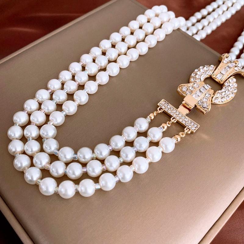 Butterfly Drop Oil Pearl Faux Crystal Necklace Versatile High-end Clavicle Chain Niche Design Jewelry Women