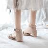 Mode Ein-Wort-Sandalen für Damen Dicke Absätze Quadratische Absätze Schuhe Damenschuhe Beige Orthopädisch Sommer 2024 Klobiger Block Rutschfest Heiß