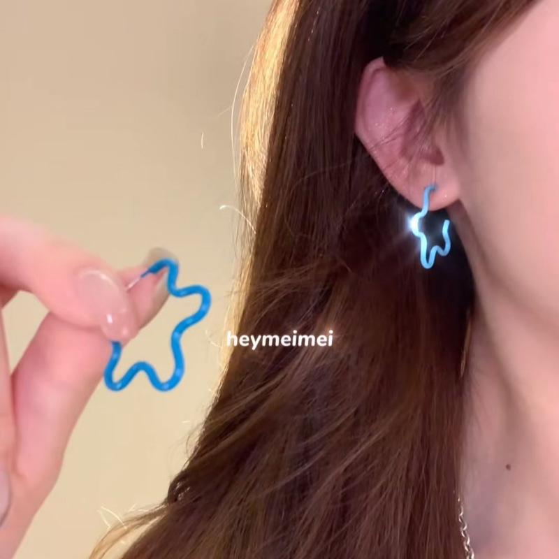 Silver needle dripping oil contrasting color flower stud earrings summer small fresh and sweet earrings dopamine fashion personality versatile earring