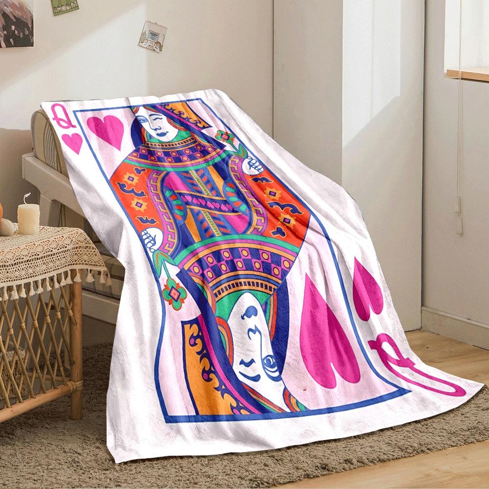 A Vibrant Queen of Hearts Card with Symmetrical Decorative Patterns. for All Seasons Blanket Lunch Break Throw Gift