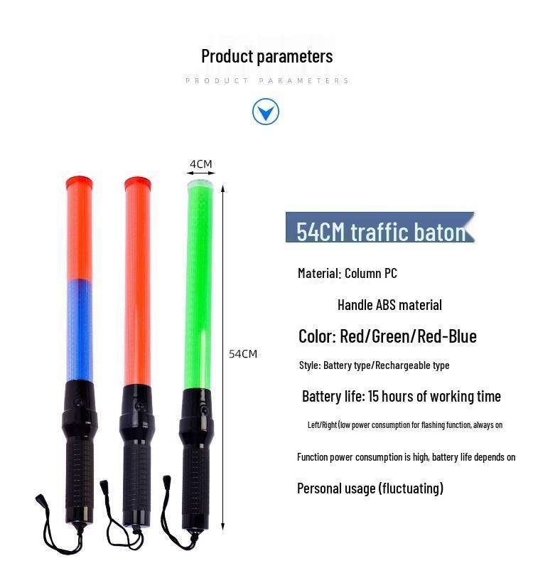 LED Safety Traffic Baton - Flashing Glow Stick for Night Patrol and Security