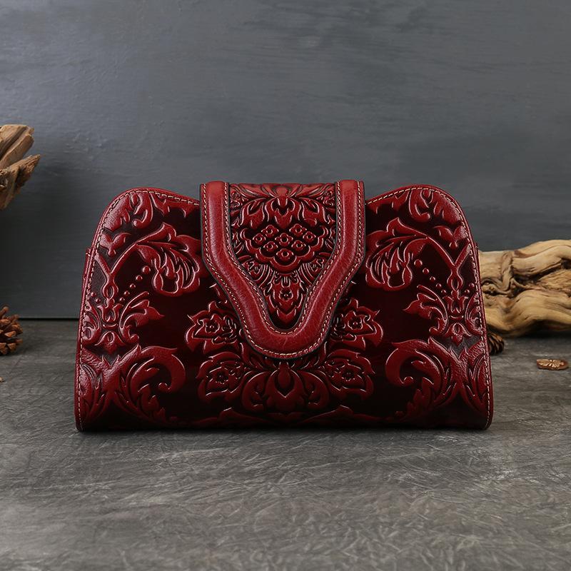 

Johnature Винтажная тисненая вечерняя сумочка Высококачественная натуральная кожа Женская сумка-чонсам Универсальные сумки через плечо