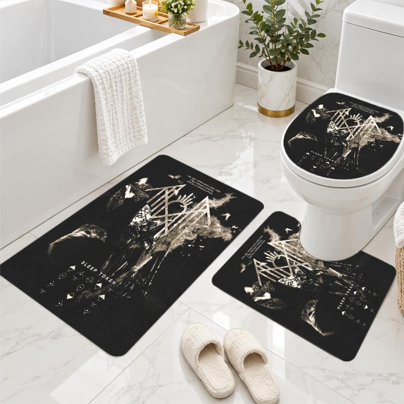 3Pcs Flannel Toilet Mat Set Sleep Token Bathroom Rug Non Slip Bath Carpet Home Decor