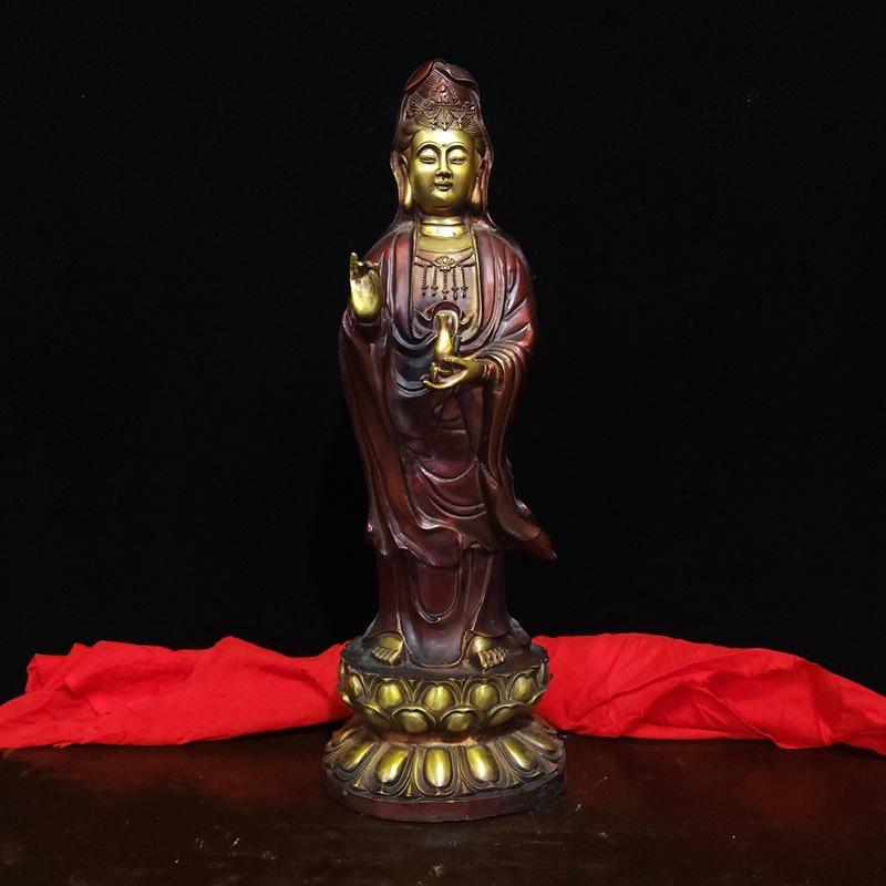 Style Full Color Painted Copper Home Decor Craft Ornament South Sea Lotus Guanyin Buddha Statue Decoration