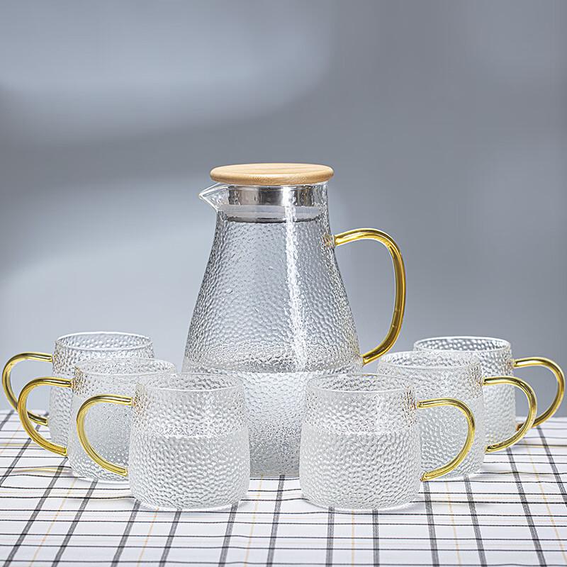 ZK Hammered Glass Pitcher Set 1800ml Pitcher + 6 Cups