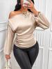 European and American new women's satin shirt, spring and summer asymmetrical long-sleeved diagonal collar shirt top