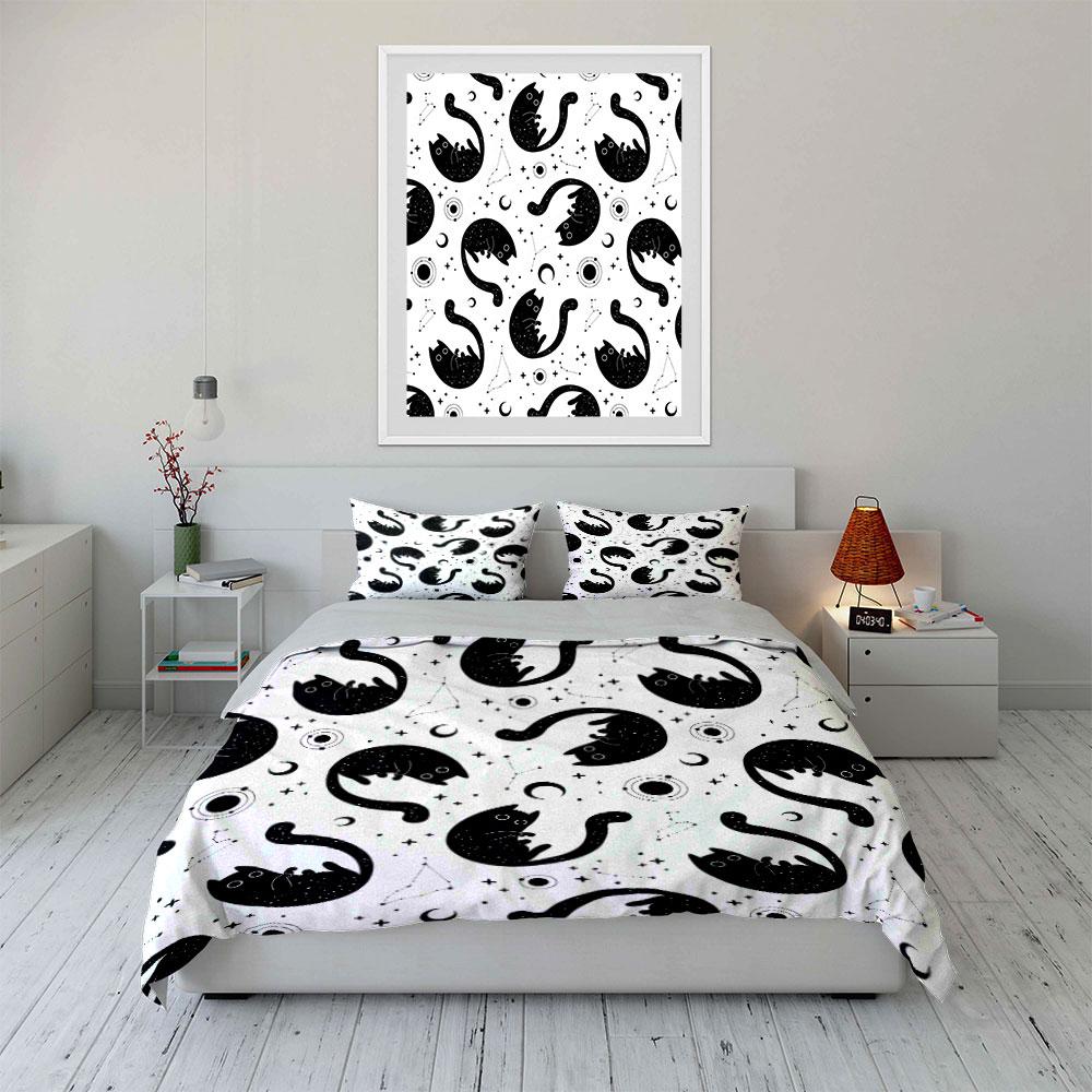 Cosmic Cat Themed Set Design  Kid'S And Adults' Bedroom Decor, Exquisite Three-Piece Bedding Set Gift