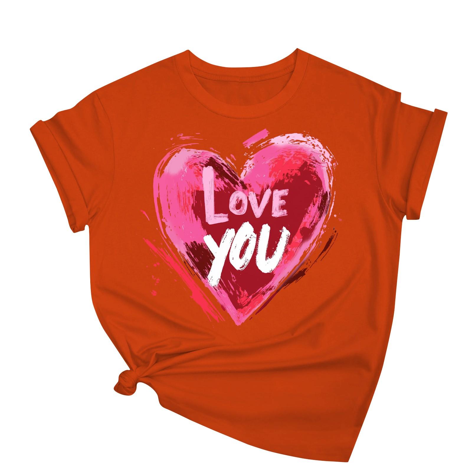 

Женская повседневная свободная футболка с принтом ко Дню святого Валентина, круглый вырез, пуловер, топ с короткими рукавами M шафрановый