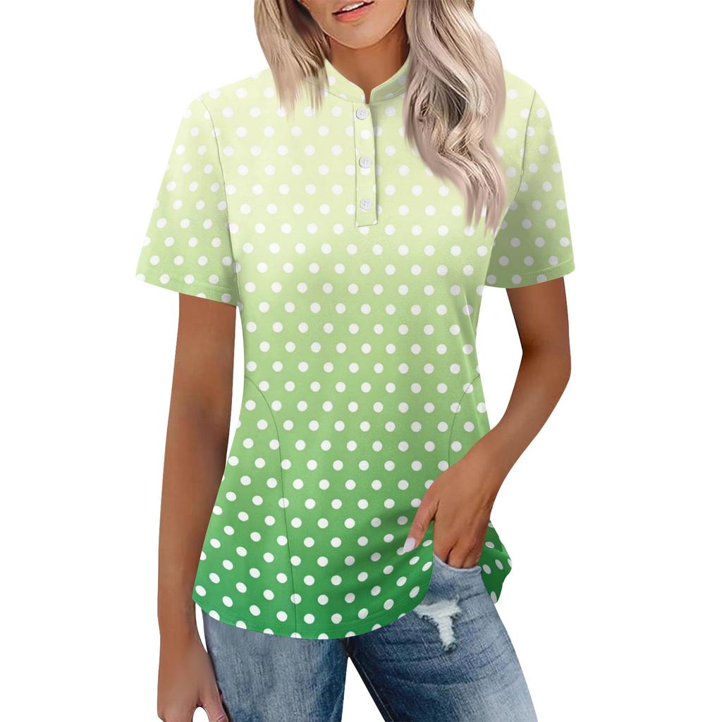 Women's Casual Polo Shirt Short Sleeve Loose Fit Top Button Down Collar Lightweight Breathable Fabric Summer Wear
