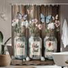 Vintage Floral Shower Curtain - Rustic Planks & Butterflies Farmhouse Design, Machine Washable,Polyester Fabric for Home & Hotel