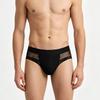 2026 Men's Breathable Mesh Lace Thong Underwear - High Elasticity, Solid Color Briefs