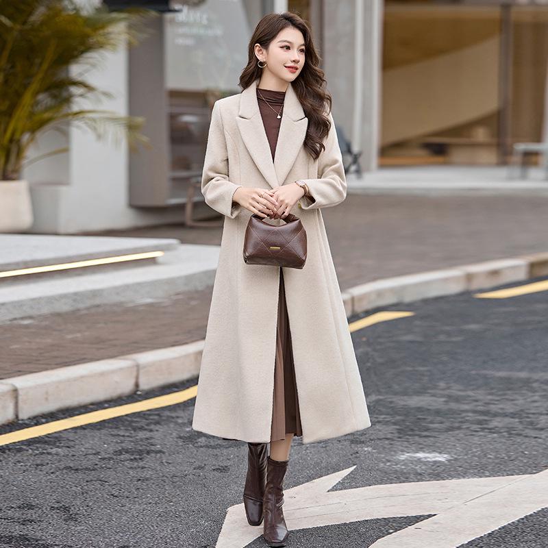 Women's Double-Breasted Lapel Wool Coat - Autumn/Winter Korean Fashion