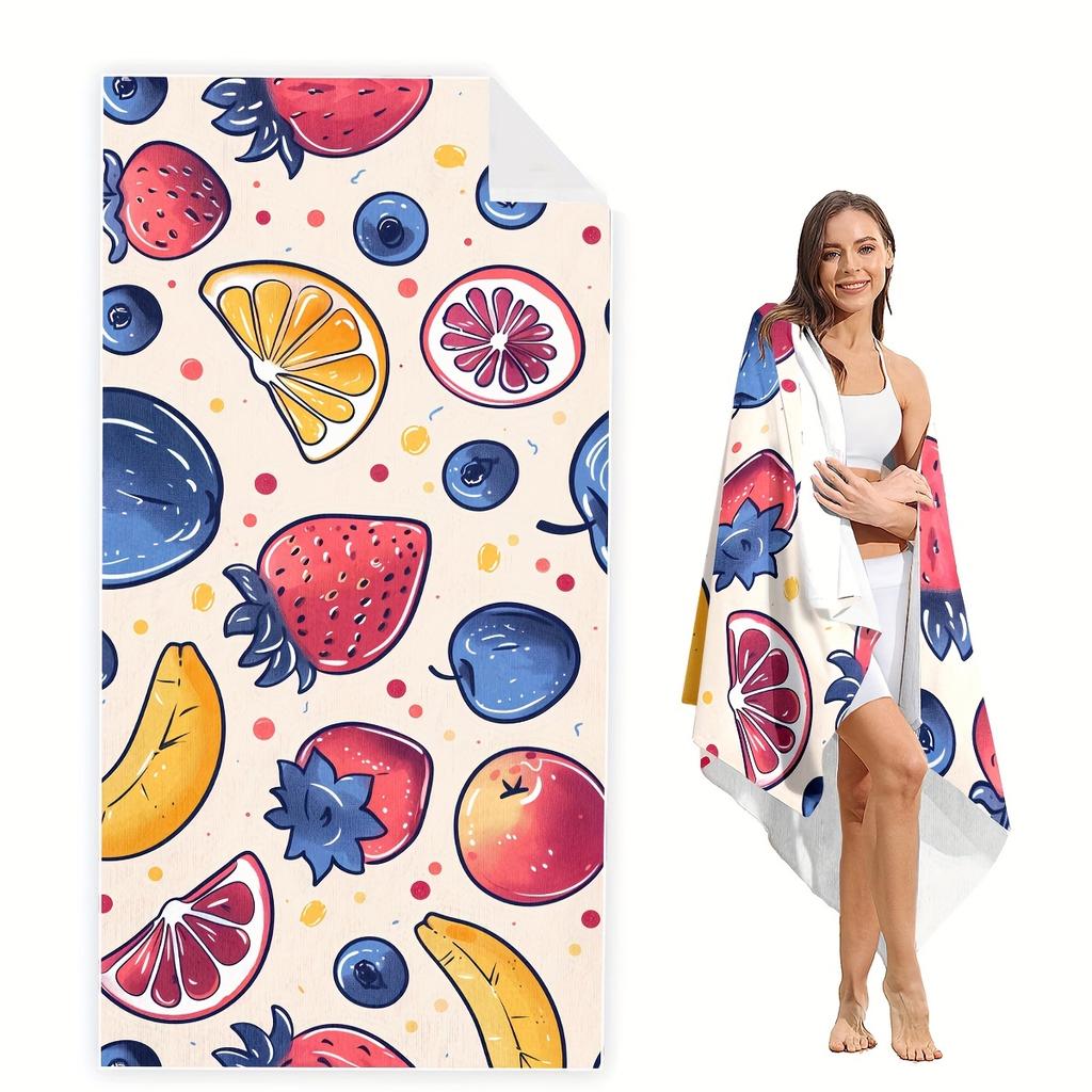 Extra Large Quick-Dry Beach Towel With Fruit Pattern Soft, Absorbent Microfiber Blanket For Travel, Camping  Vacation Essentials