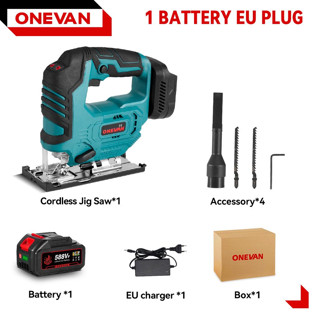 ONEVAN 3500RPM Brushless Electric Jig Saw 1000W Jigsaw Adjustable Blade 3 Variable Speed Woodworking Tool for Makita 18V Battery