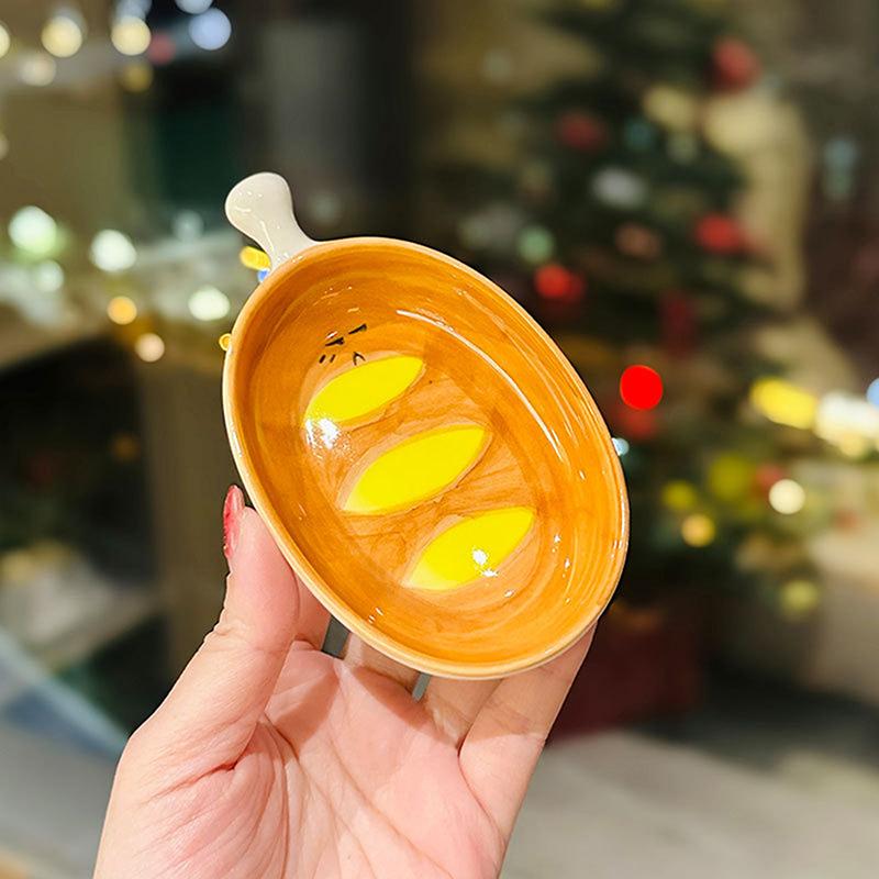 Ceramic Bread Plate Cute Croissant Pattern Dessert Plate Home Creative Plate Ceramic Seasoning Plate Dipping Plate