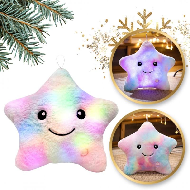 Star-Shaped Pillow Pink Ombre LED Velour Cushion 40X35 Cm