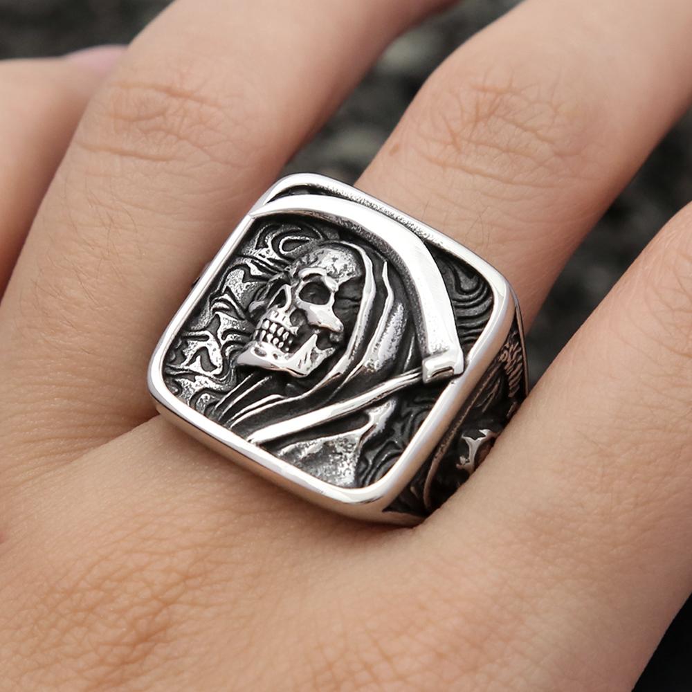 Vintage Edelstahl Tod Sense Totenkopf Ringe für Männer Punk Hip Hop Dominanter Totenkopf Ring Party Biker Schmuck Geschenke Großhandel