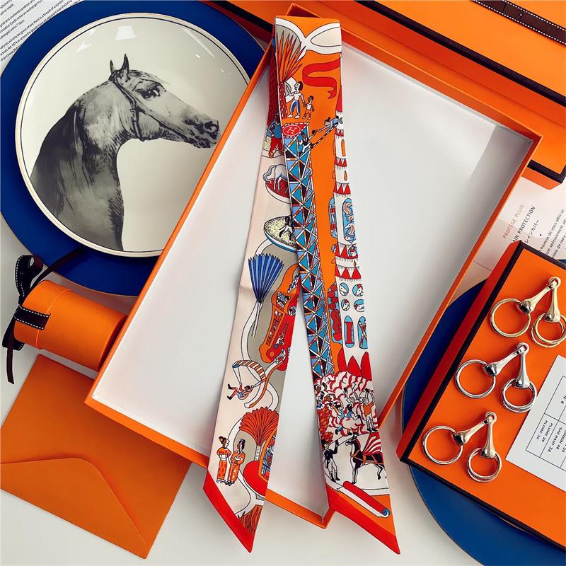 Cachecol de Seda 100% de Alta Qualidade Marca de Luxo Mulheres Faixa de Cabeça Faixa de Cabelo Foulard Gravata Lenço de Pescoço Cachecóis Skinny Acessórios