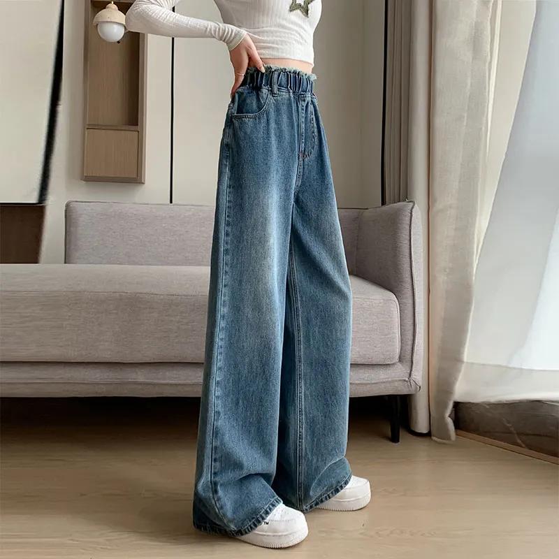 Dames lente en herfst losse hoge taille grote maten spijkerbroek retro rechte wijde pijpen broek