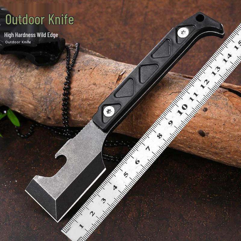 Multi-functional Outdoor EDC with Bottle Opener, Whistle, Chain, Shovel, Knife, Ice Hammer, and Straight Knife.