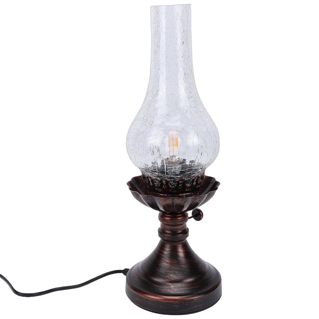 Vintage Table Lamp with Crackled Glass Shade 40W E27 Rustic Small Antique Desk Lamp Bedside Decor for Farmhouse Bedroom