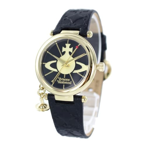 

Vivienne Westwood Women s Leather Watch with Shopper Bag, Black, White, and Pink Orb Charm (VV006BKGD with Black Shopper Bag)