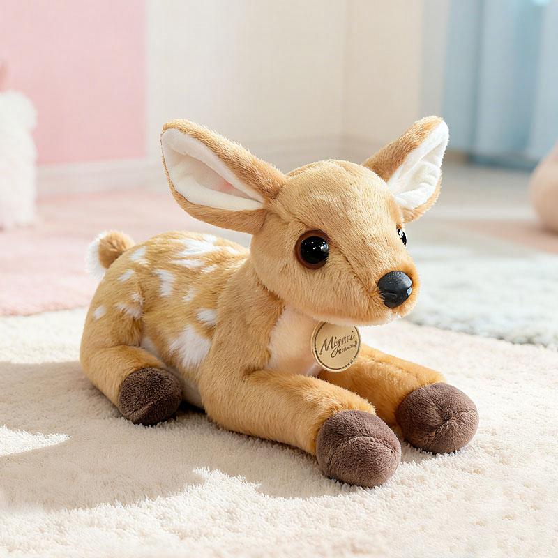 Simulation Lying Posture Deer Plush Doll Lovely Fluffy Tawn Cartoon Stuffed Animal Toy Gifts For Girl