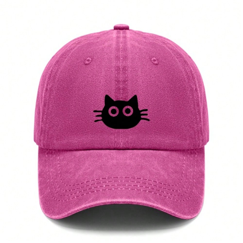 Cute Cat Face Print Baseball Cap - Unisex Adjustable Lightweight Breathable Dark Grey Casual Outdoor Sports Hat For Daily Wear, Minimalist Streetwear